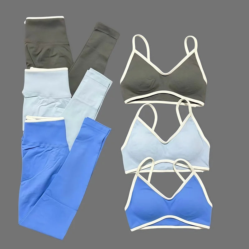 Two Piece Seamless Leggings and  Halter Bra Set