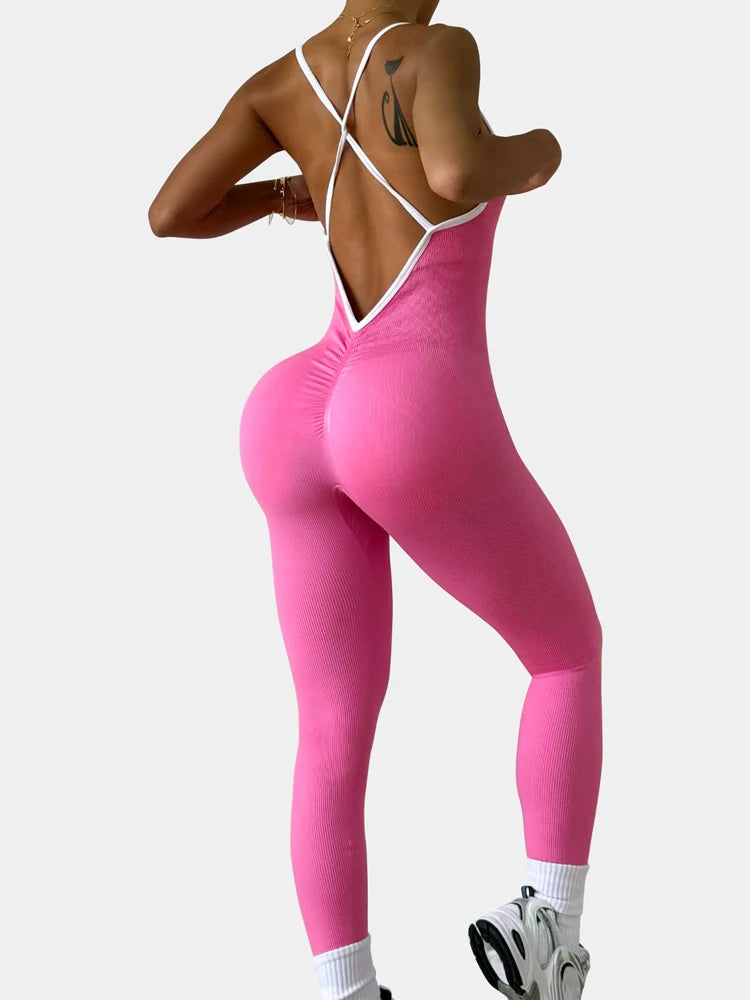 Seamless Spaghetti Strap Padded Yoga One Piece Suit