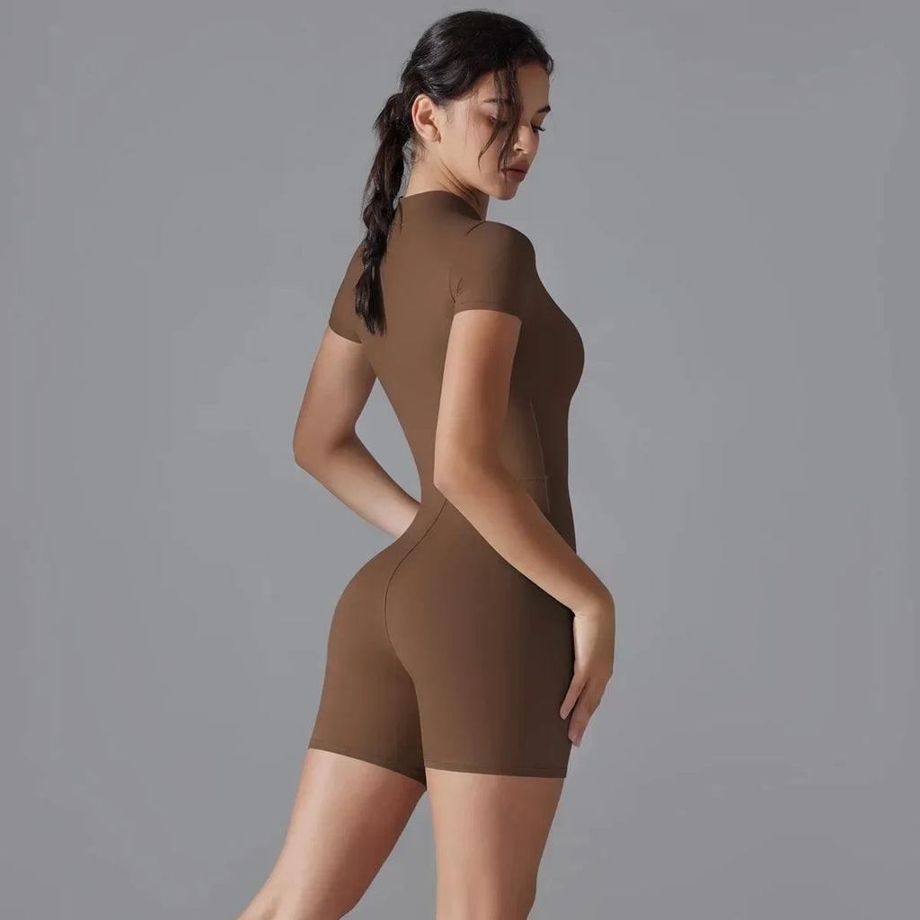 Half Zip Short Sleeved Yoga One Piece Suit