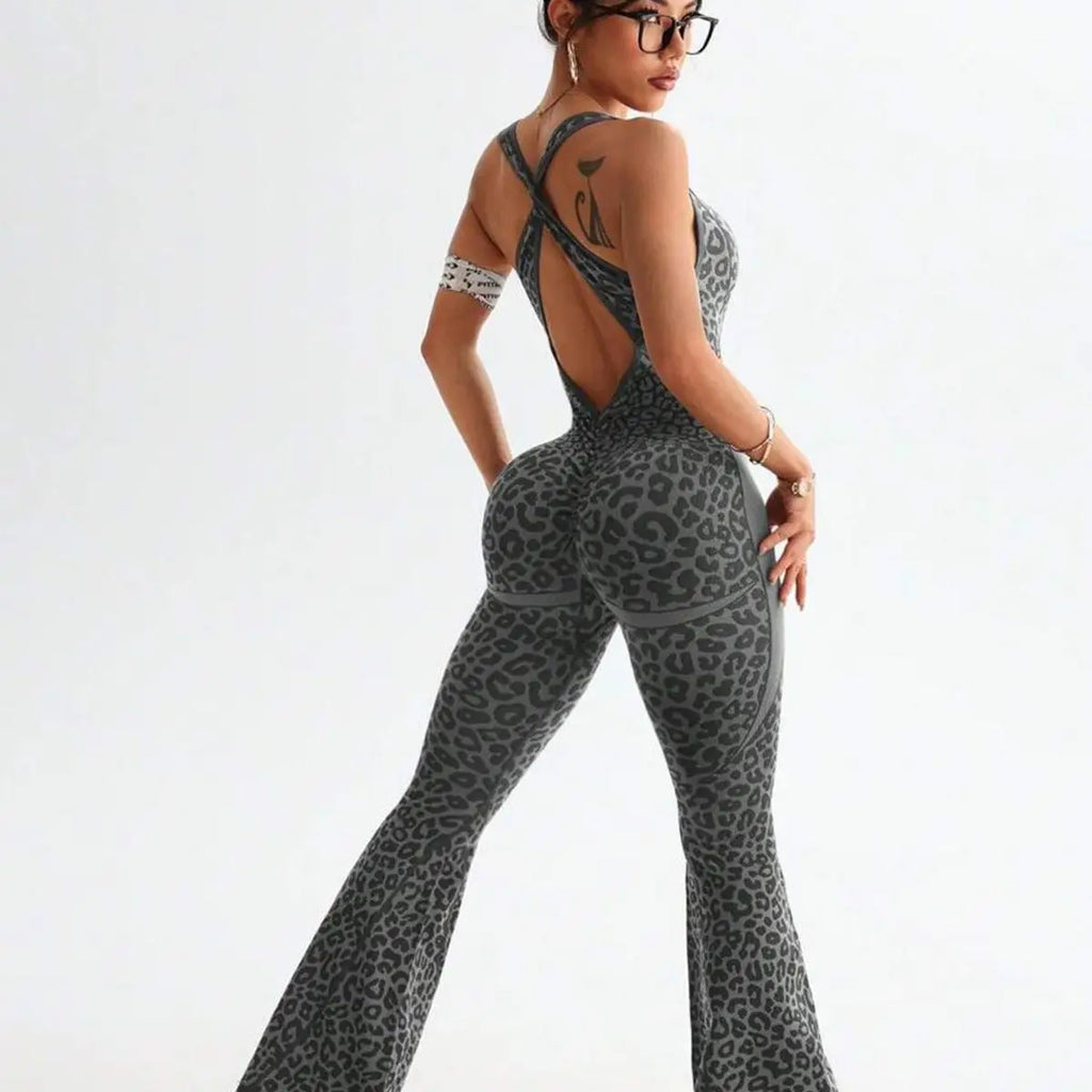 Leopard Print Padded Sleeveless One Piece Suit