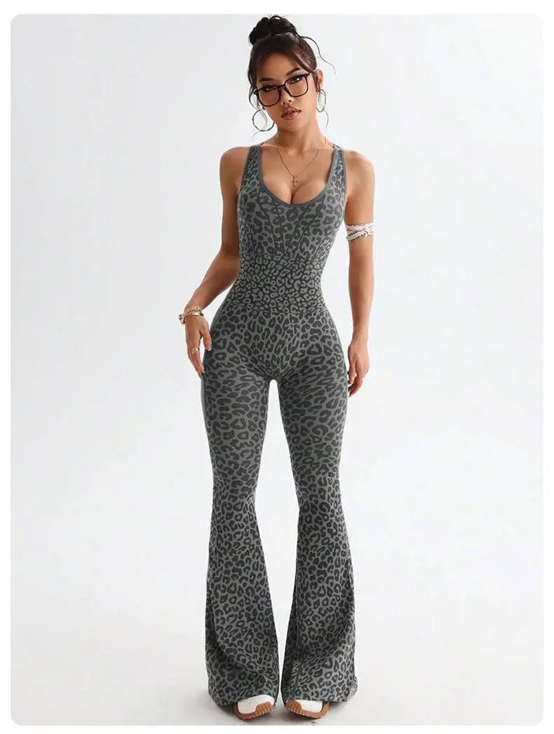 Leopard Print Padded Sleeveless One Piece Suit