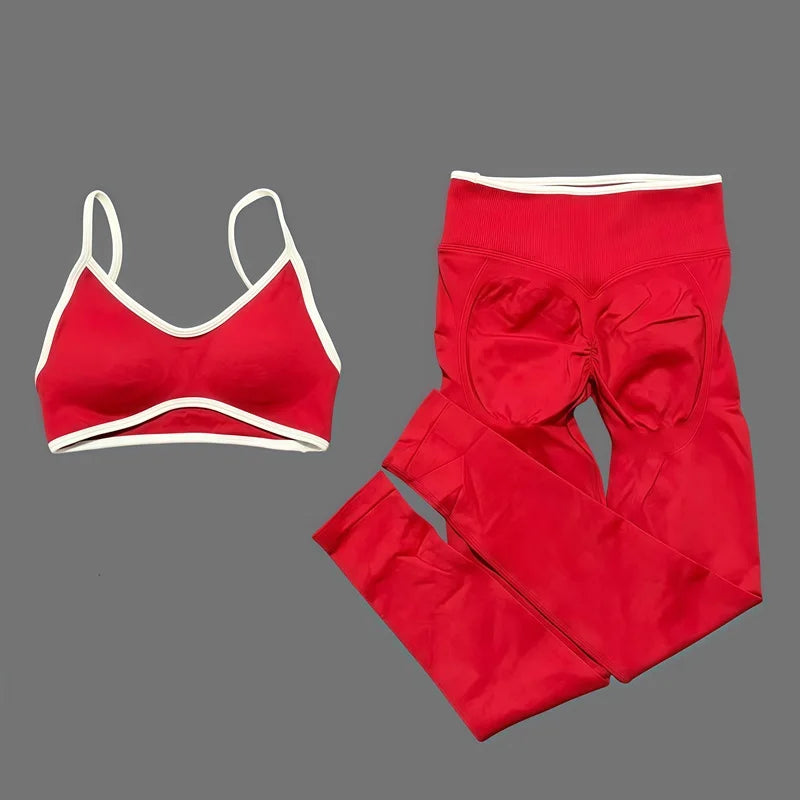 Two Piece Seamless Leggings and  Halter Bra Set