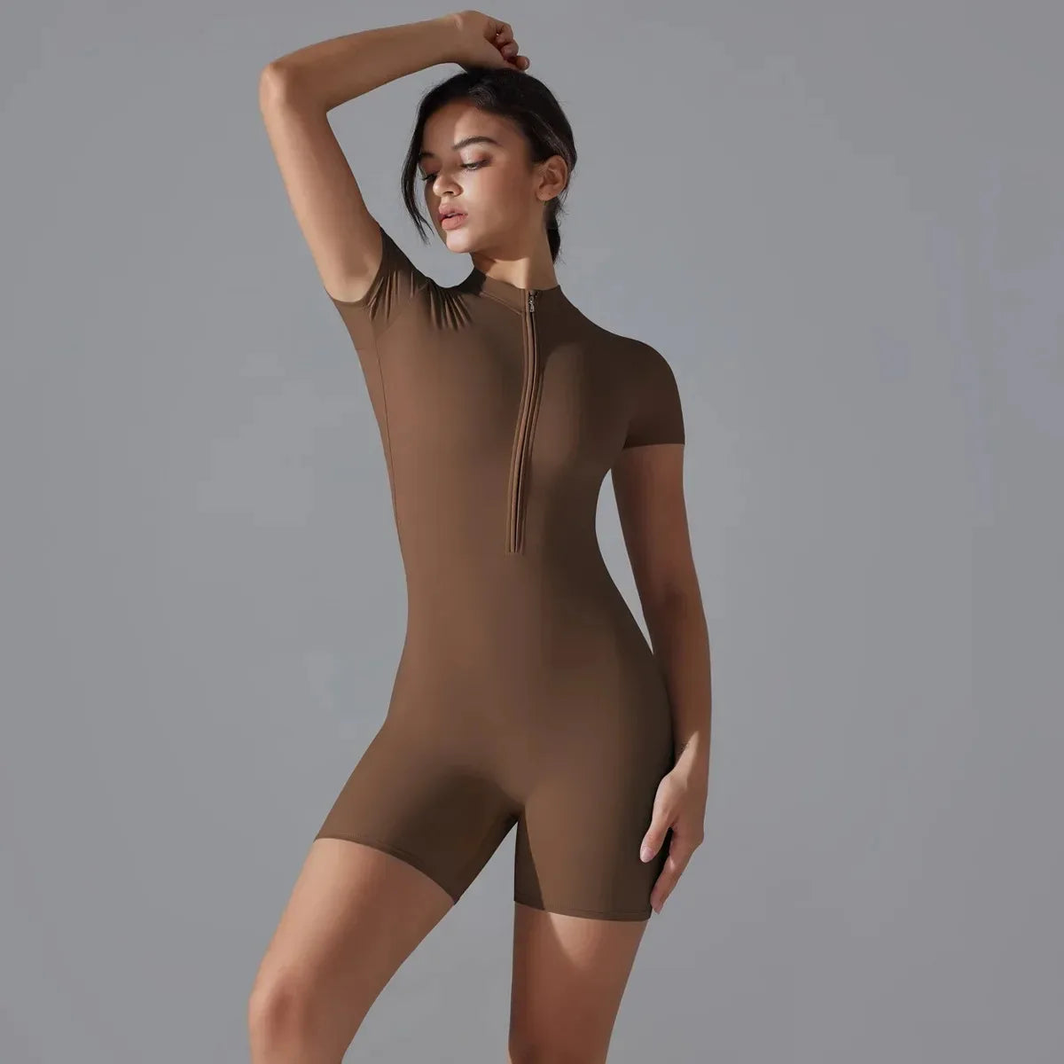 Half Zip Short Sleeved Yoga One Piece Suit