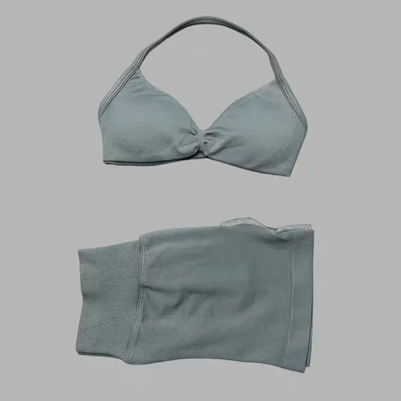 2 Piece Women Strappy Yoga Bra Scrunch Shorts  Set