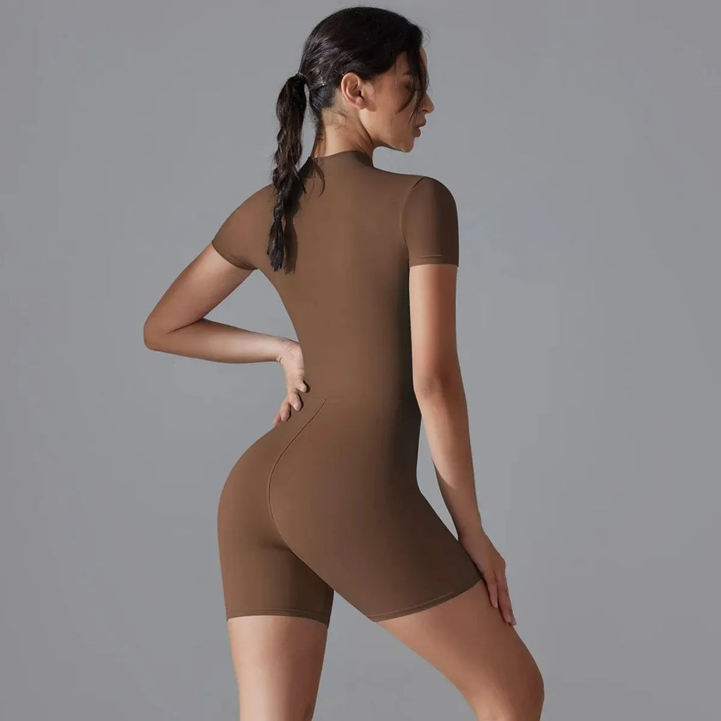 Half Zip Short Sleeved Yoga One Piece Suit