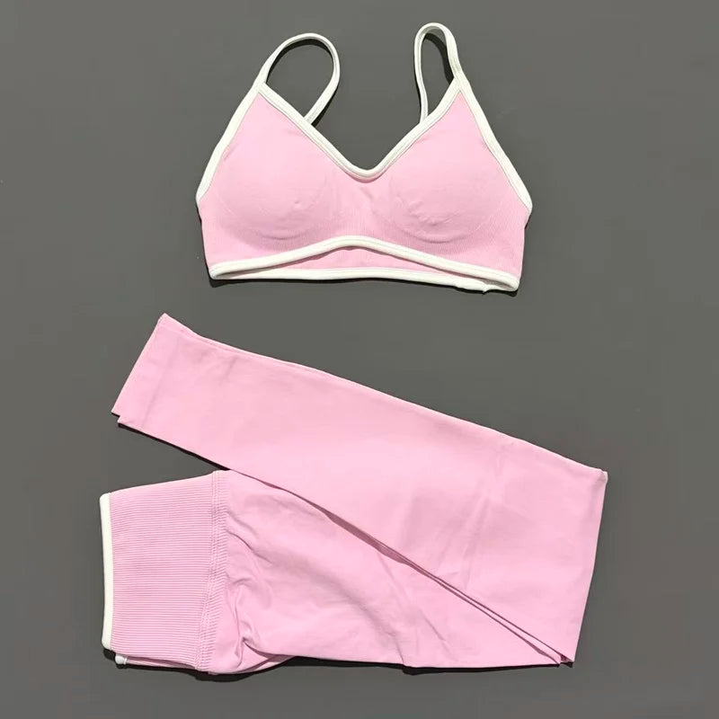Two Piece Seamless Leggings and  Halter Bra Set