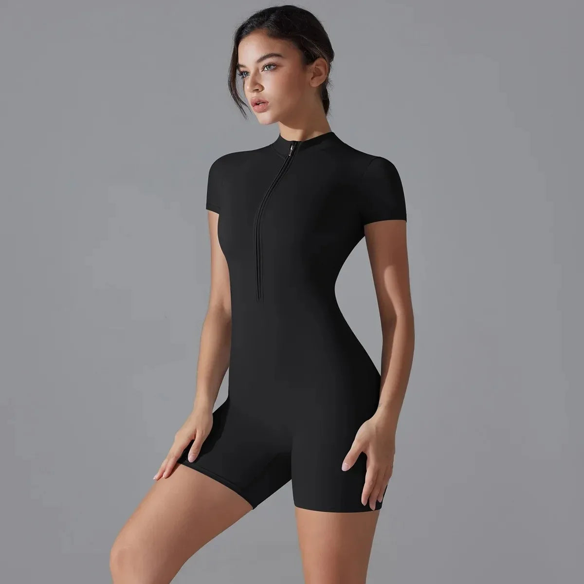Half Zip Short Sleeved Yoga One Piece Suit