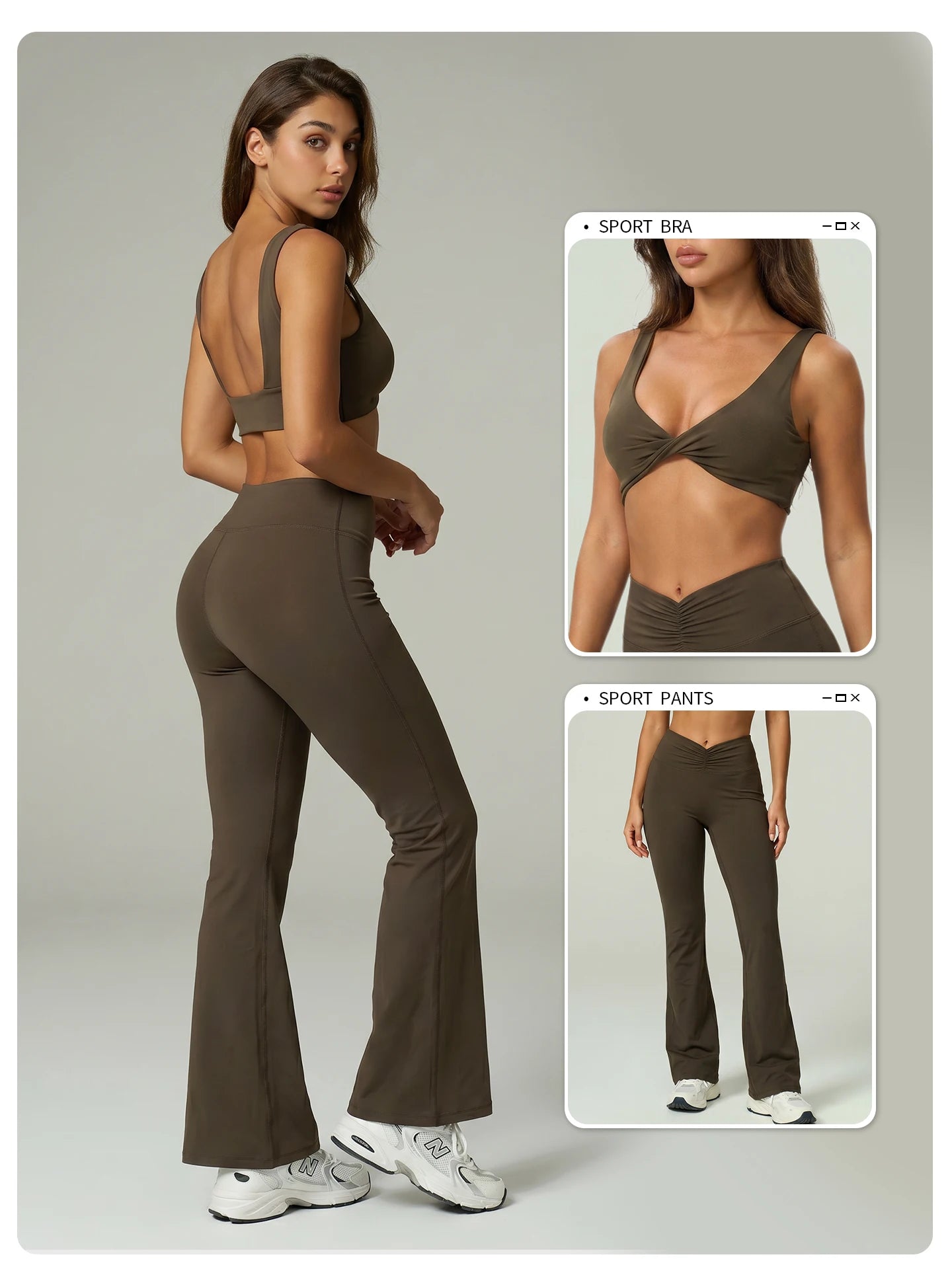 Two Piece V Waist Flare Leggings and Ruched Top Set