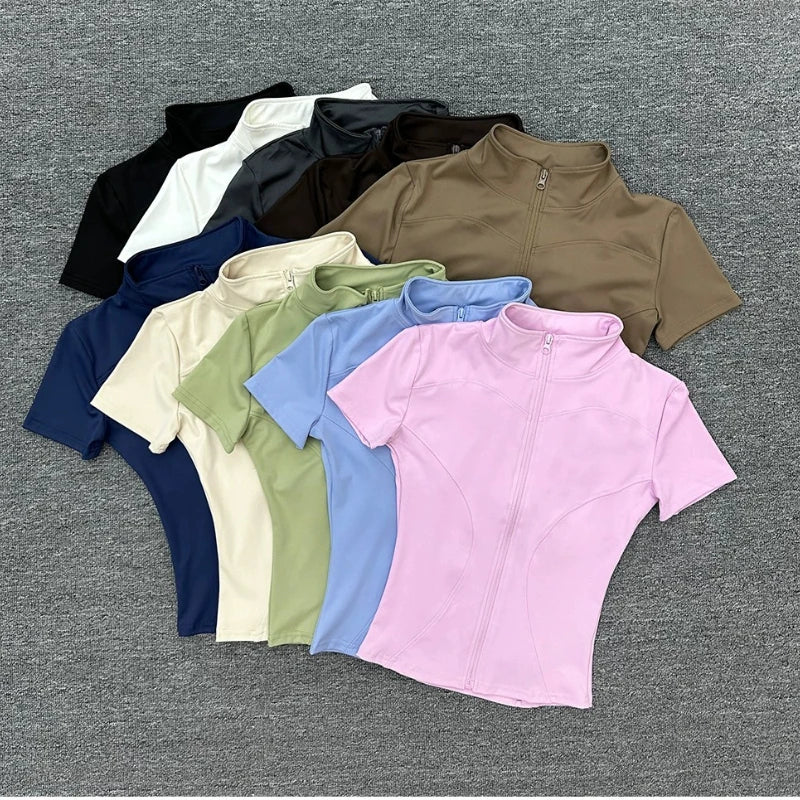 Short Sleeve Zip Up Fitness Jacket