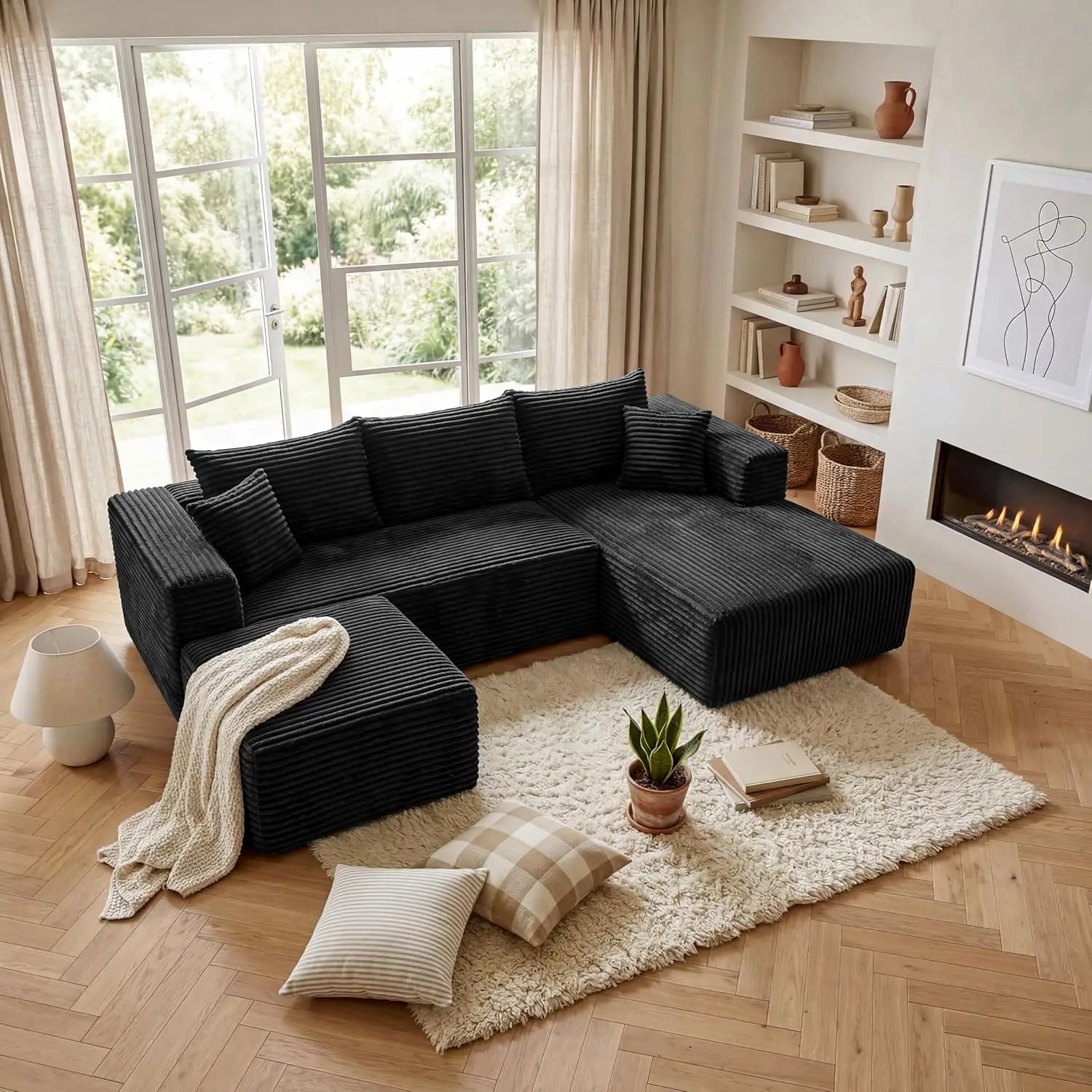 Modular U-Shaped Cloud Couch with Deep Seats & Chaise for Living Room