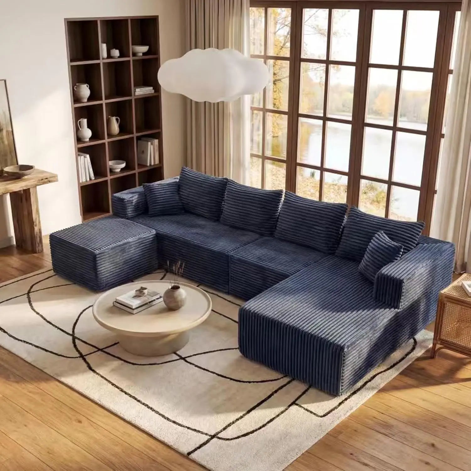 Modular U-Shaped Cloud Couch with Deep Seats & Chaise for Living Room
