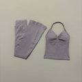 Two Piece Seamless Flare Pants and Ruched Longline Halter Set