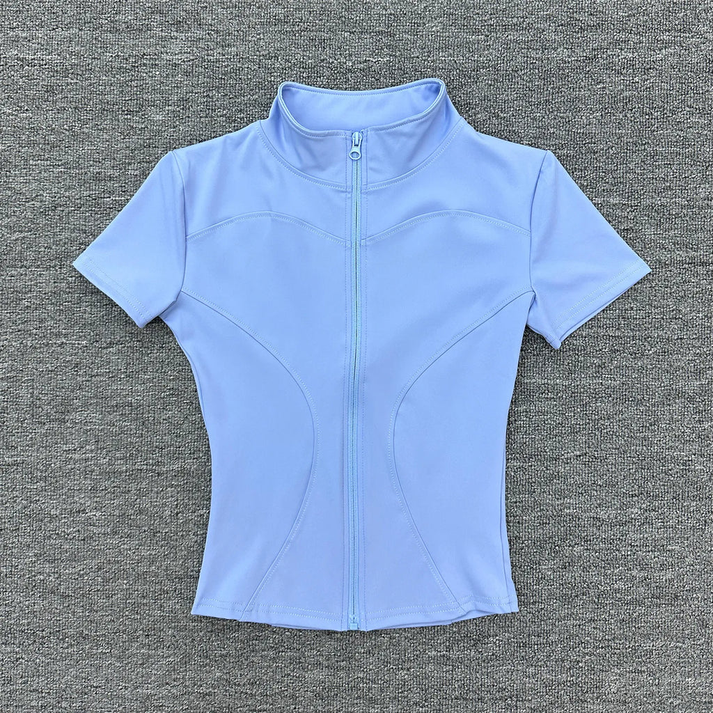 Short Sleeve Zip Up Fitness Jacket