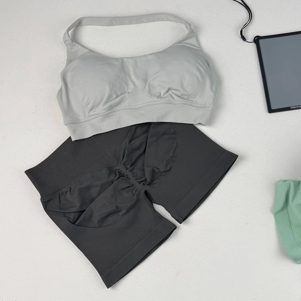 Two Piece Scrunch Shorts and High Support Sports Bra Set  