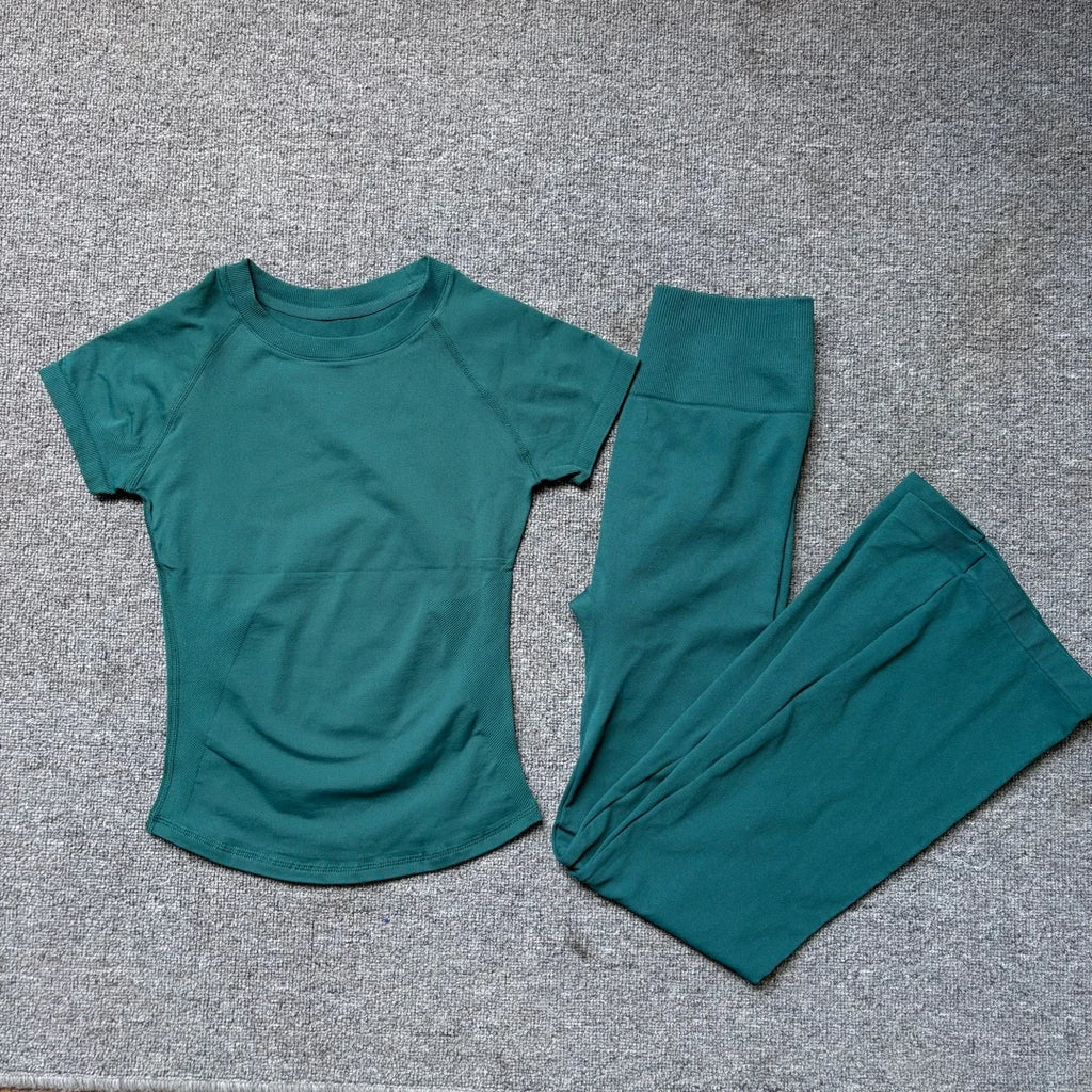 Two Piece Impact Flared Pants and Short Sleeve Top Set