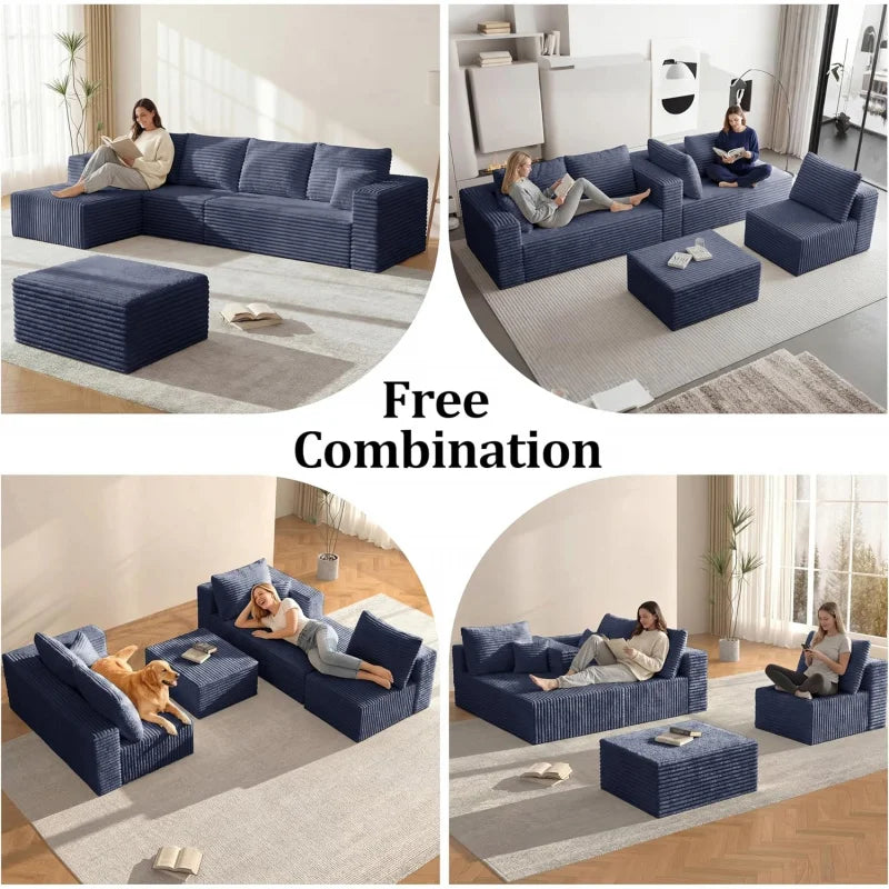 Modular U-Shaped Cloud Couch with Deep Seats & Chaise for Living Room