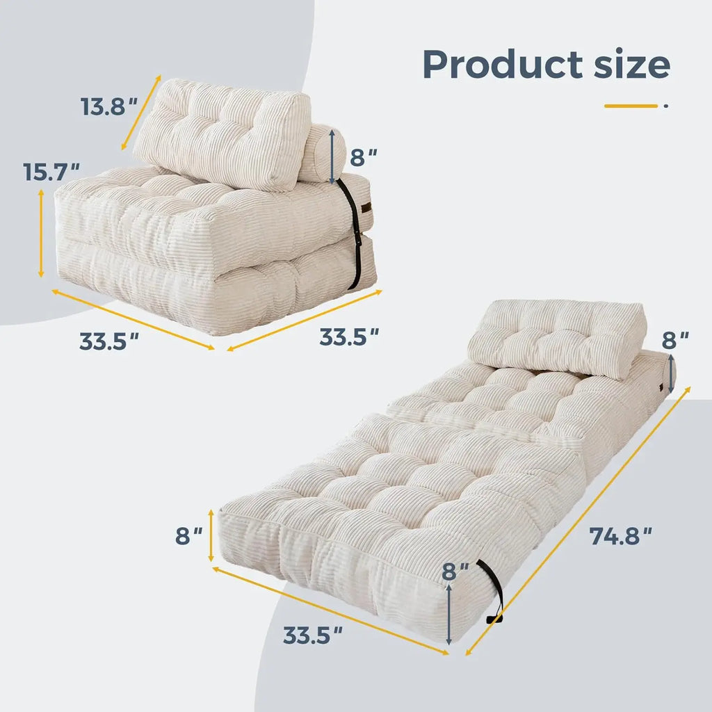 Convertible Folding Sofa Bed with Pillow and Foldable Mattress - Portable Sleeper Chair and Lounge Solution