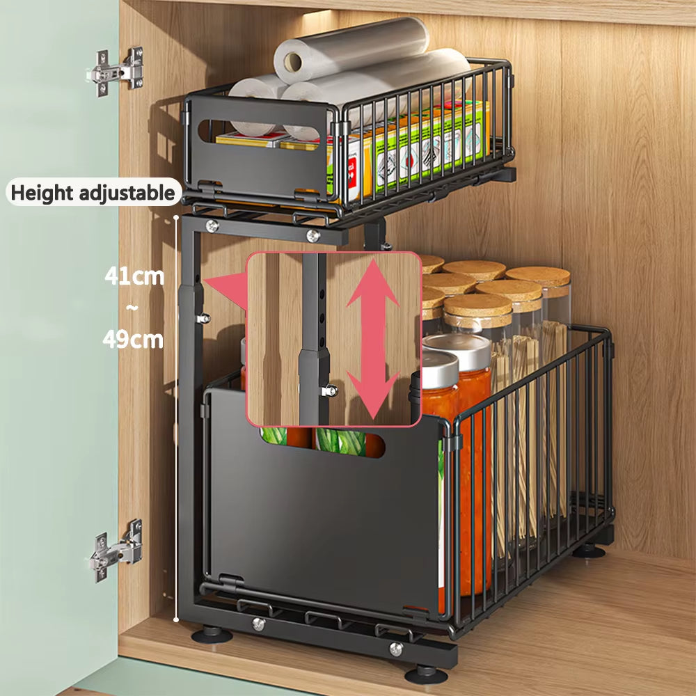 2 Tier Pull Out Adjustable Kitchen Storage Rack 