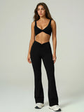 Two Piece V Waist Flare Leggings and Ruched Top Set