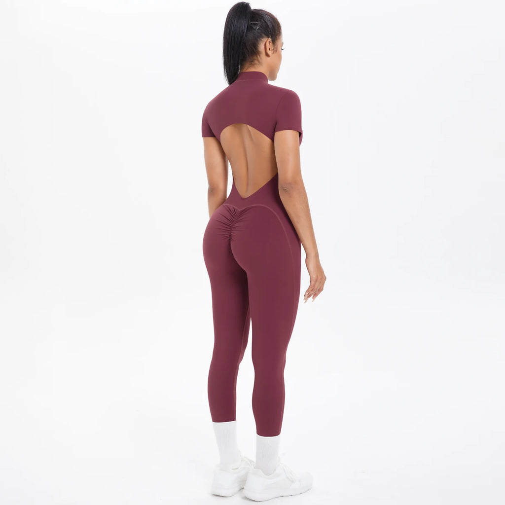One Piece Short Sleeved Backless Jumpsuit
