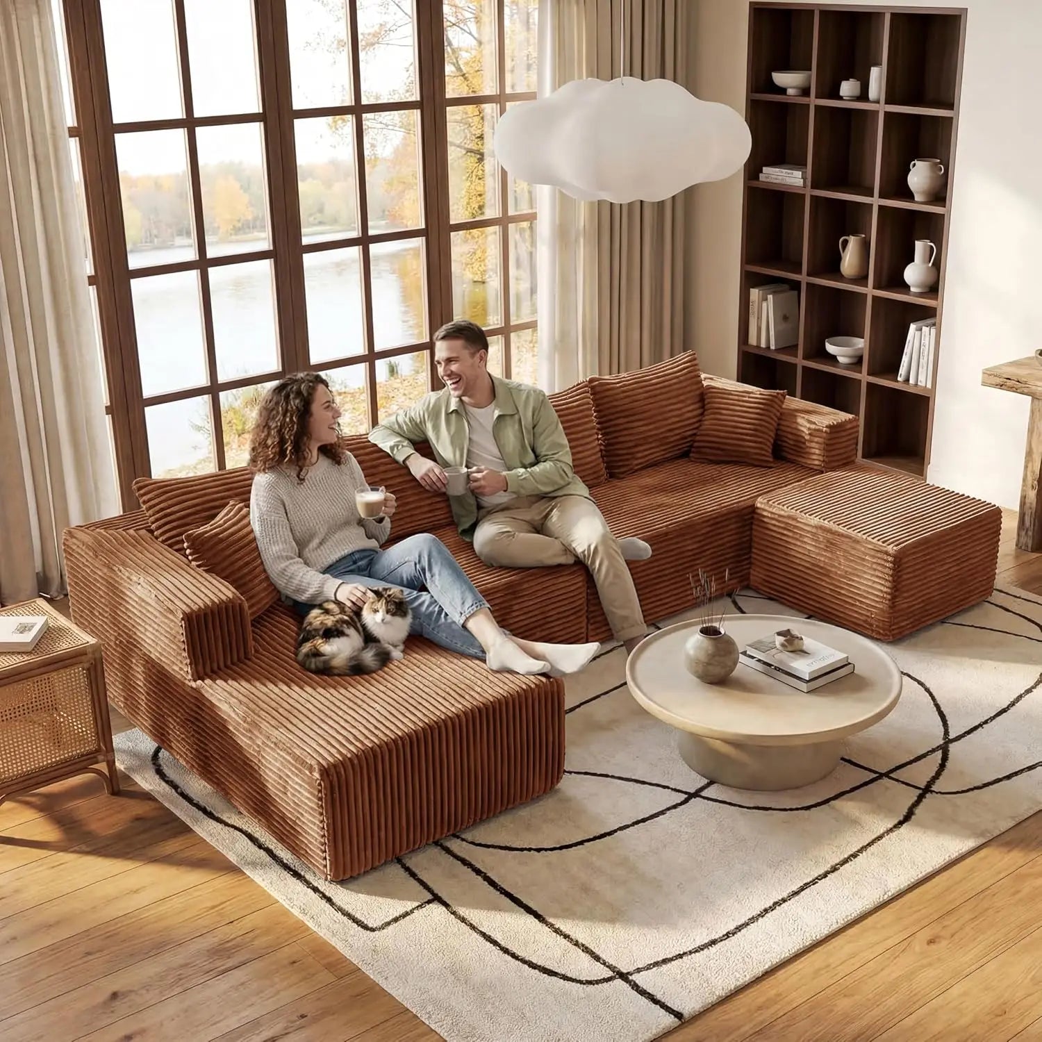 Modular U-Shaped Cloud Couch with Deep Seats & Chaise for Living Room