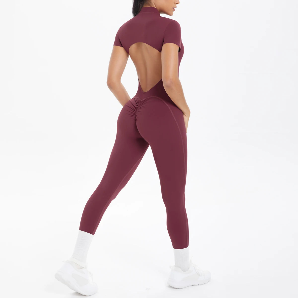 One Piece Short Sleeved Backless Jumpsuit