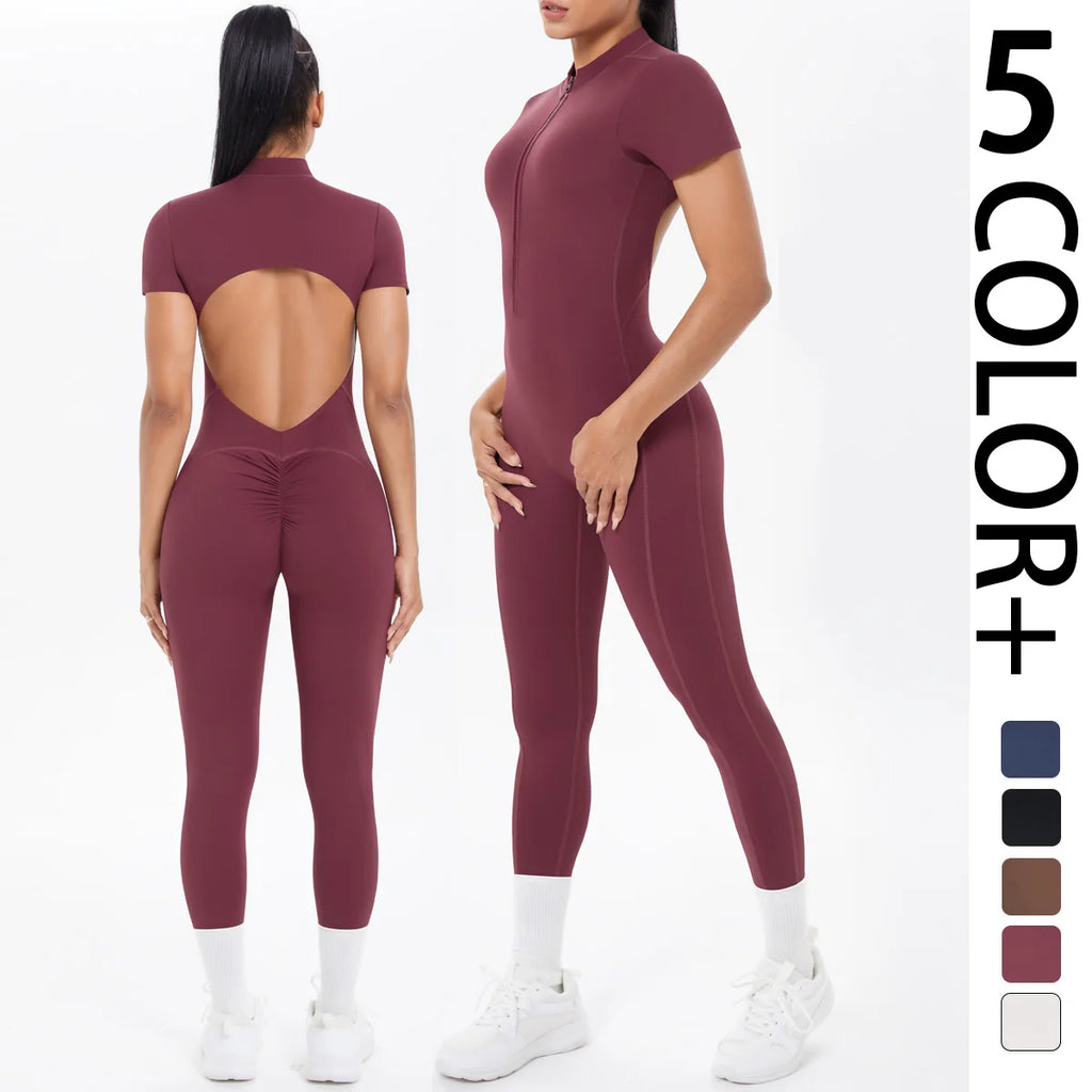 One Piece Short Sleeved Backless Jumpsuit