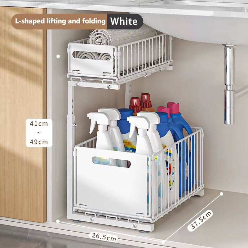 2 Tier Pull Out Adjustable Kitchen Storage Rack 