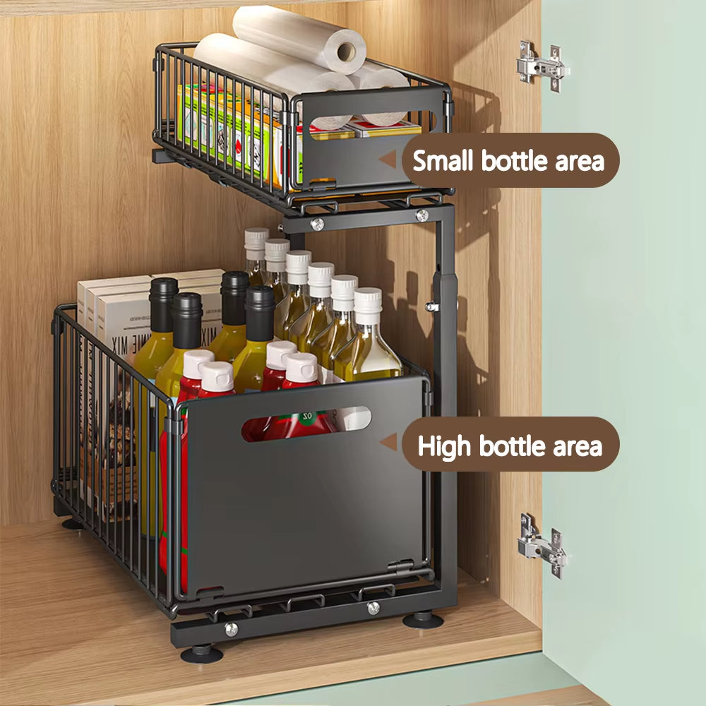 2 Tier Pull Out Adjustable Kitchen Storage Rack 